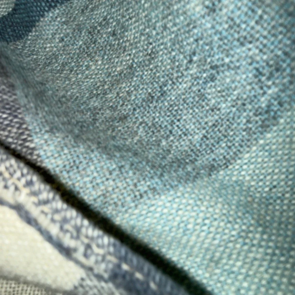 Baar & Beards Vintage Plaid Scarf Blue Cream Wool Rayon Blend Fringe Excellent